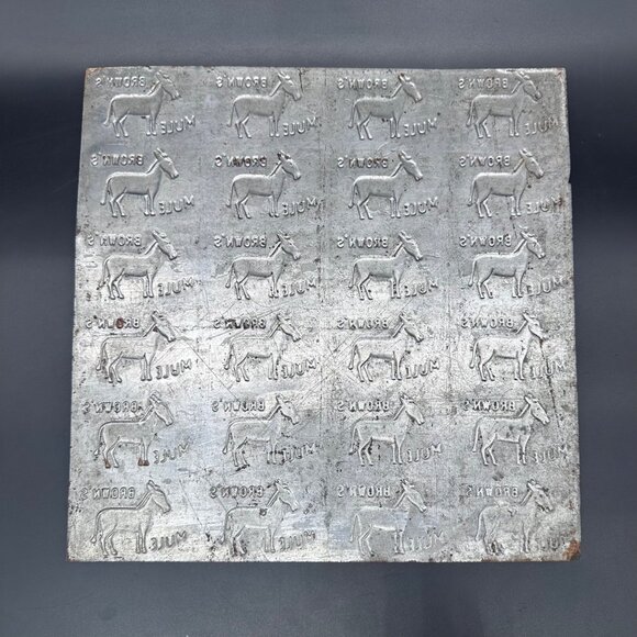 1920s Browns Mule Chewing Tobacco Tin Stamp Press Plate Advertising Rustic Decor - Picture 3 of 8